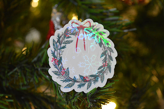 Holographic Festive Greenery Sticker (Wreath)